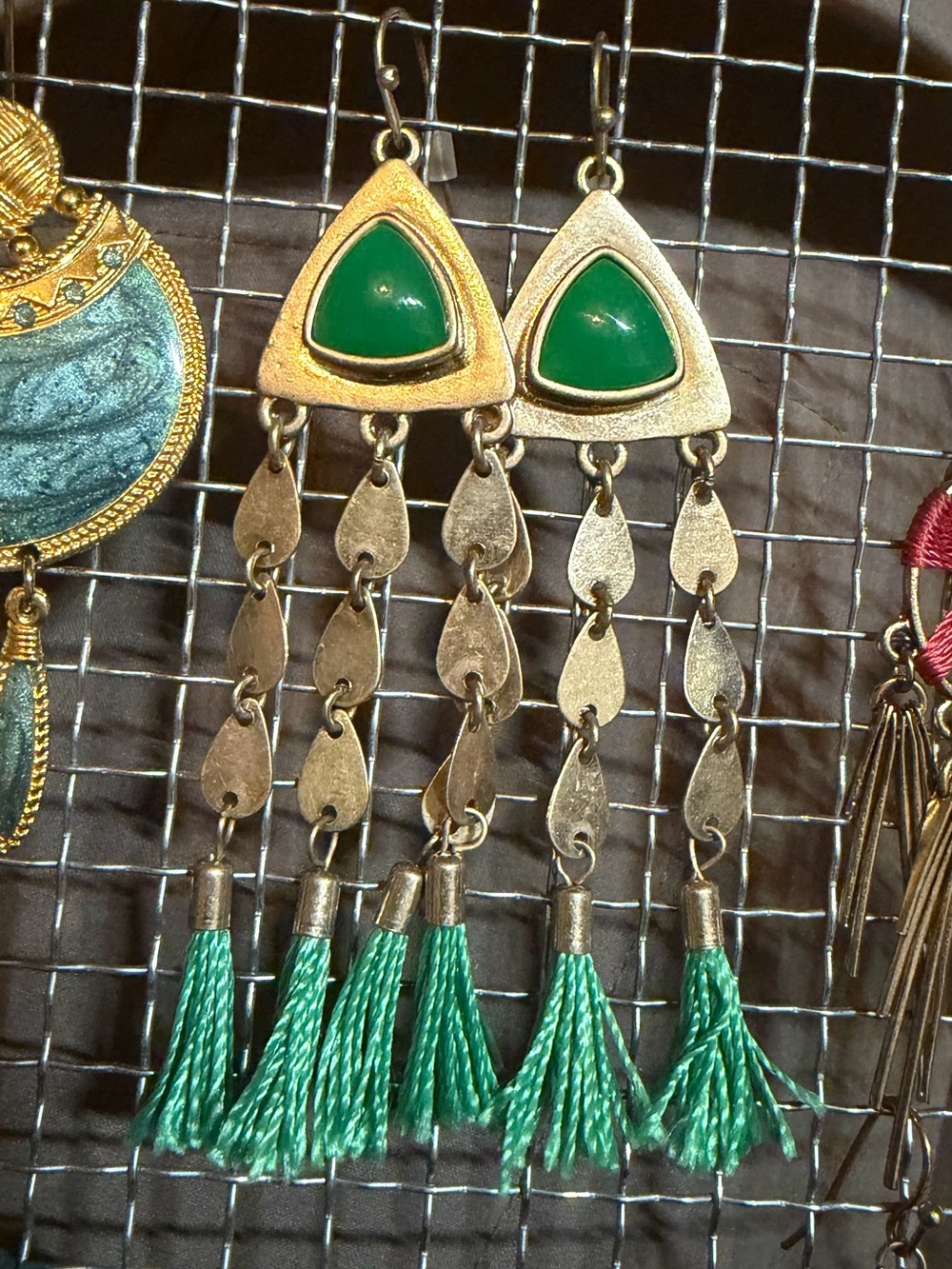 Green Tassel Chandelier Earrings by